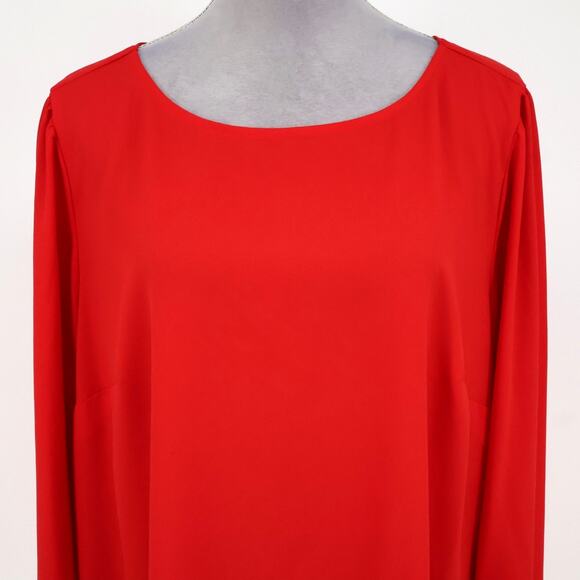 Loft Plus Top Womens 16 Red Button Up Back Blouse Cuffs Scoop Neck Lightweight - Picture 7 of 12